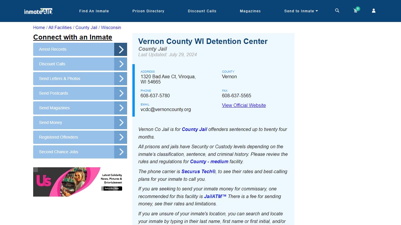 Vernon County WI Detention Center - Inmate Locator